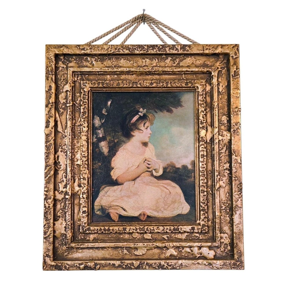 Vintage Age of Innocence Print Joshua Reynolds Art Gold Textured Frame 16" X 14"